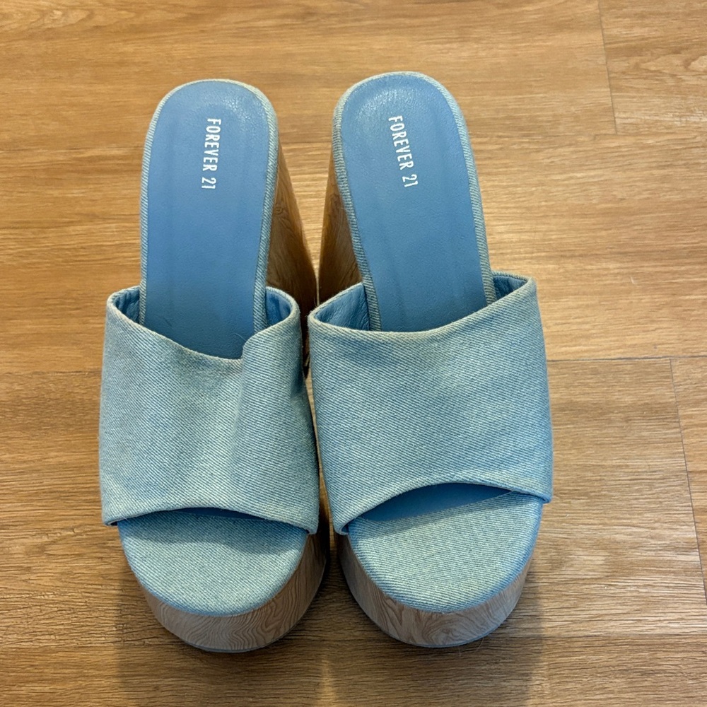 Forever 21 Light Blue Denim Platform Heels